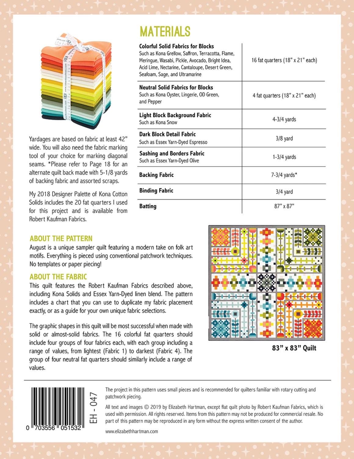 August Patchwork Sampler Quilt Pattern by Elizabeth Hartman