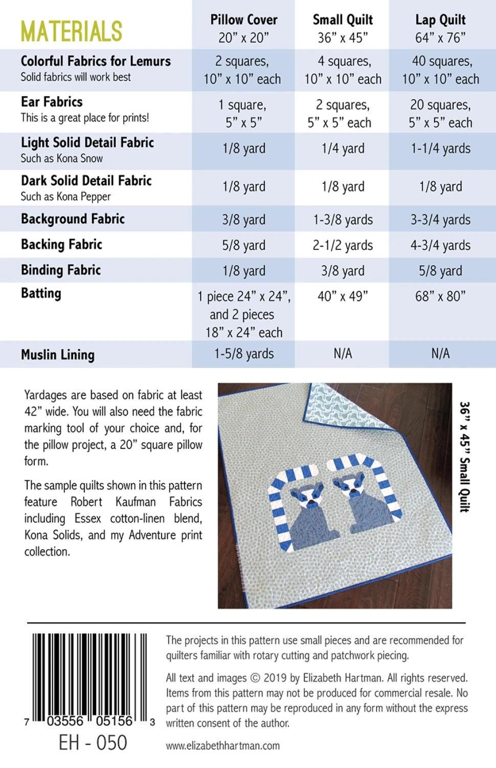 Lana Lemur Quilt & Pillow Pattern by Elizabeth Hartman