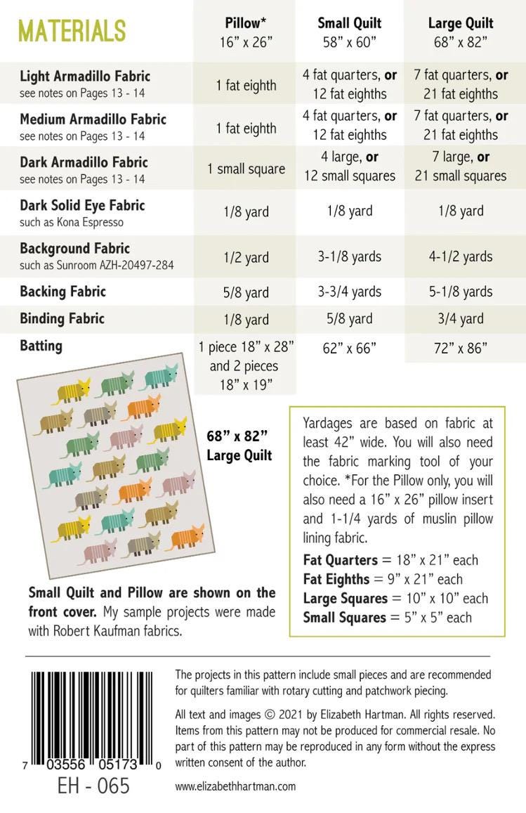 Armadillos Quilt & Pillow Pattern by Elizabeth Hartman