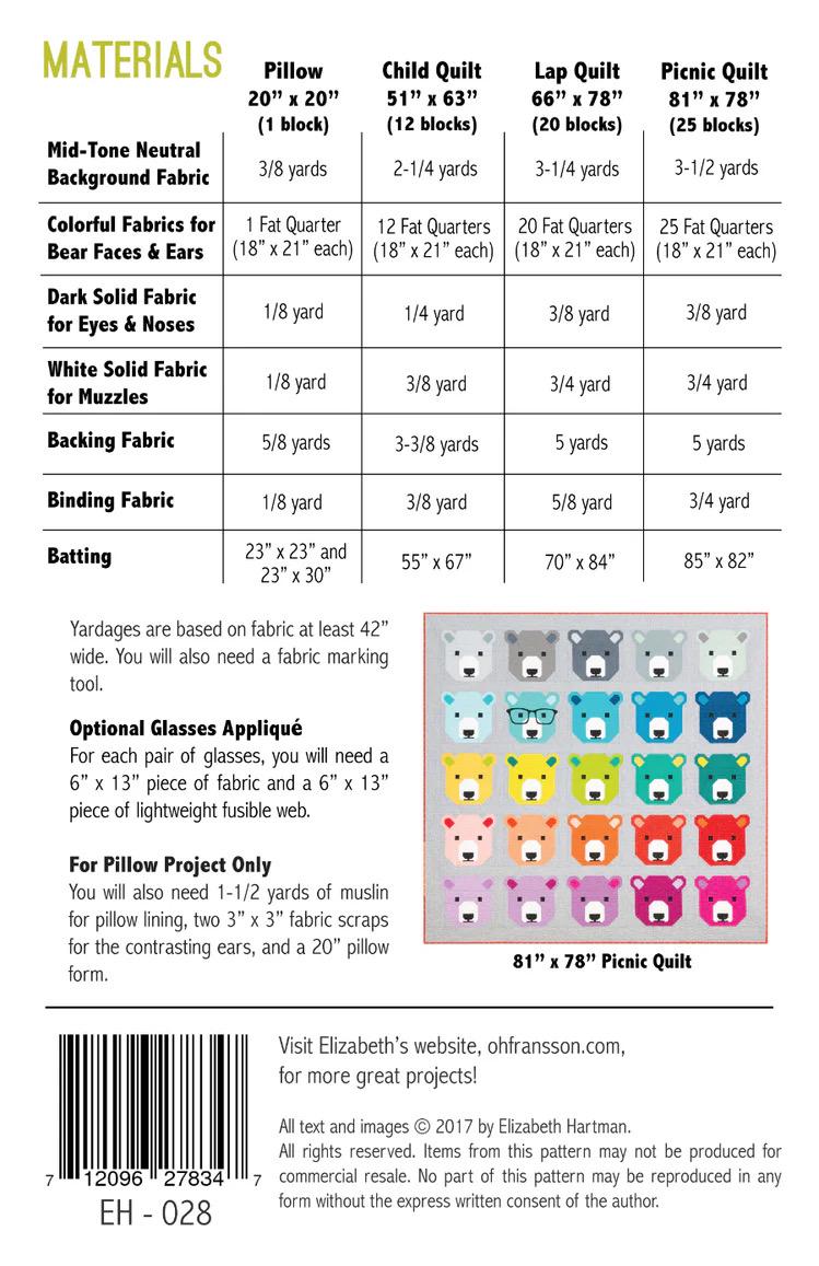 Bjorn Bear Quilt & Pillow Pattern by Elizabeth Hartman