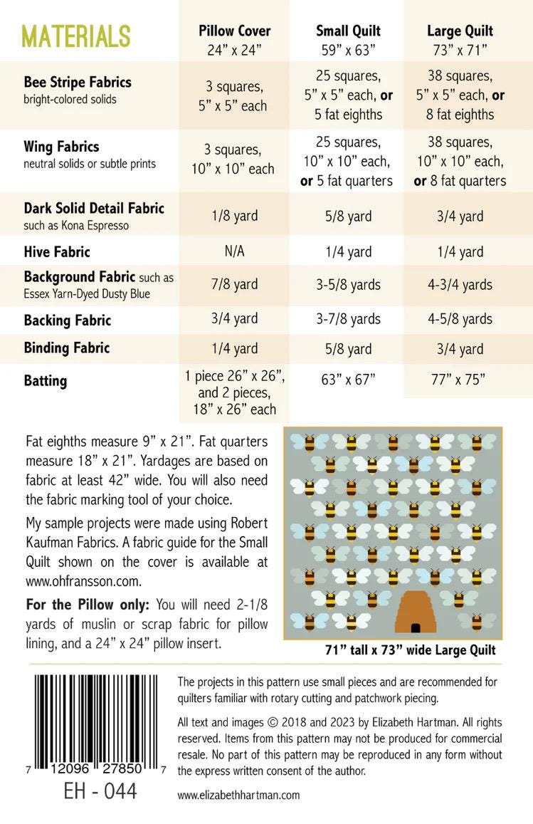 Beehive Quilt & Pillow Pattern by Elizabeth Hartman