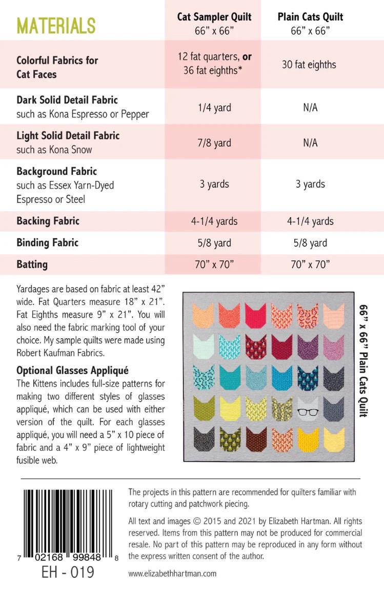 The Kittens Quilt Pattern by Elizabeth Hartman