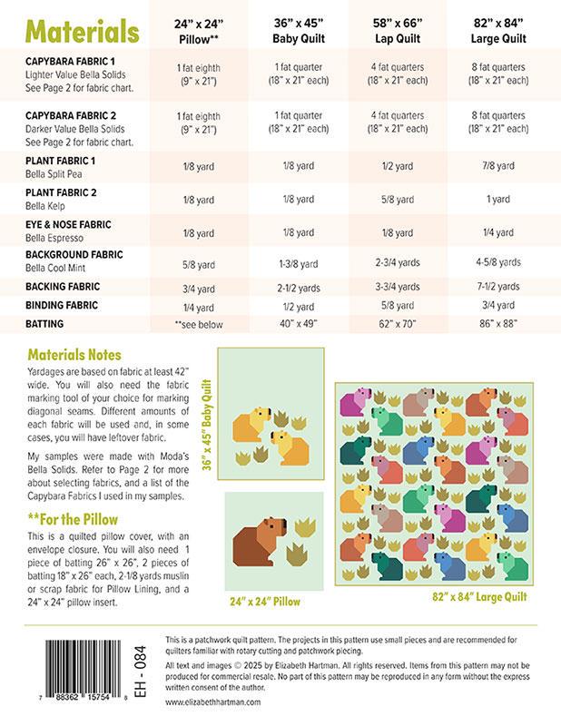 Capybara Club Quilt & Pillow Pattern by Elizabeth Hartman EH-084